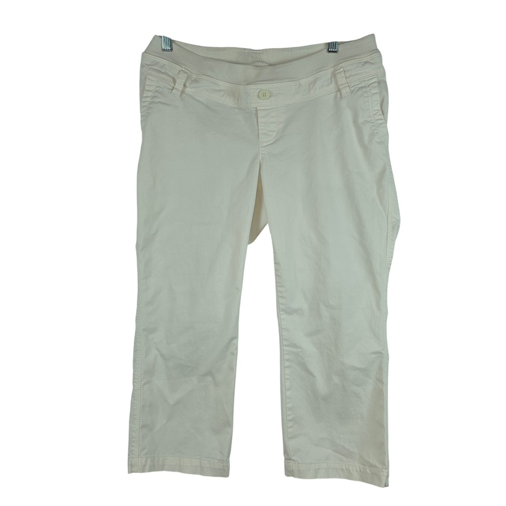 Womens White Maternity Capri's Small Full Panel Waist Stretch Old Navy Capri